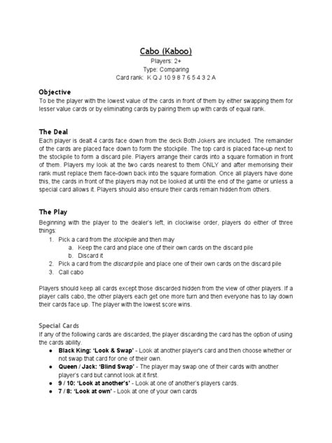 Cabo (Kaboo) Card Game Rules .